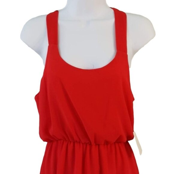 2/$15 Dee Elle Sleeveless Dress Red Small Lined Elastic Tank Style Chiffon NWT - Picture 2 of 7